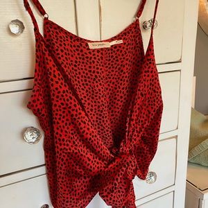 Red Tie Tank Top with Black Dot Detailing